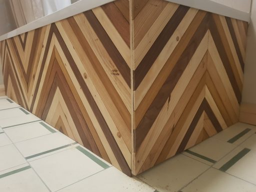 Hardwood herringbone bath panel Hardwood bath panel